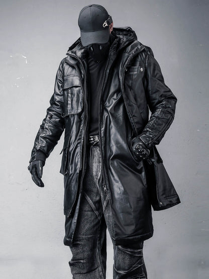 Hooded Fake Layered Large Pockets Wax Dye Coat WN22420