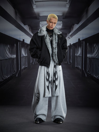 Flame Print Wide Leg Sweatpants WN22789