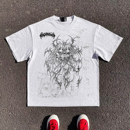 Illustration Print Oversize Short Sleeve T-Shirt WN16702