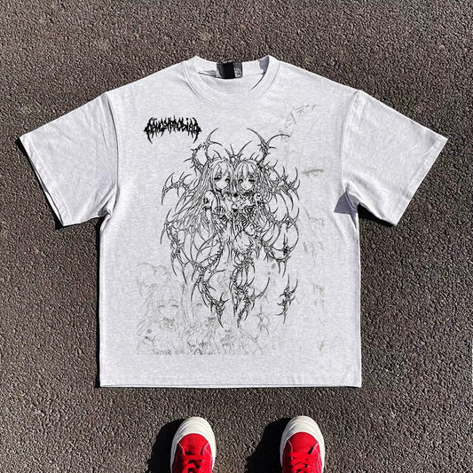 Illustration Print Oversize Short Sleeve T-Shirt WN16702