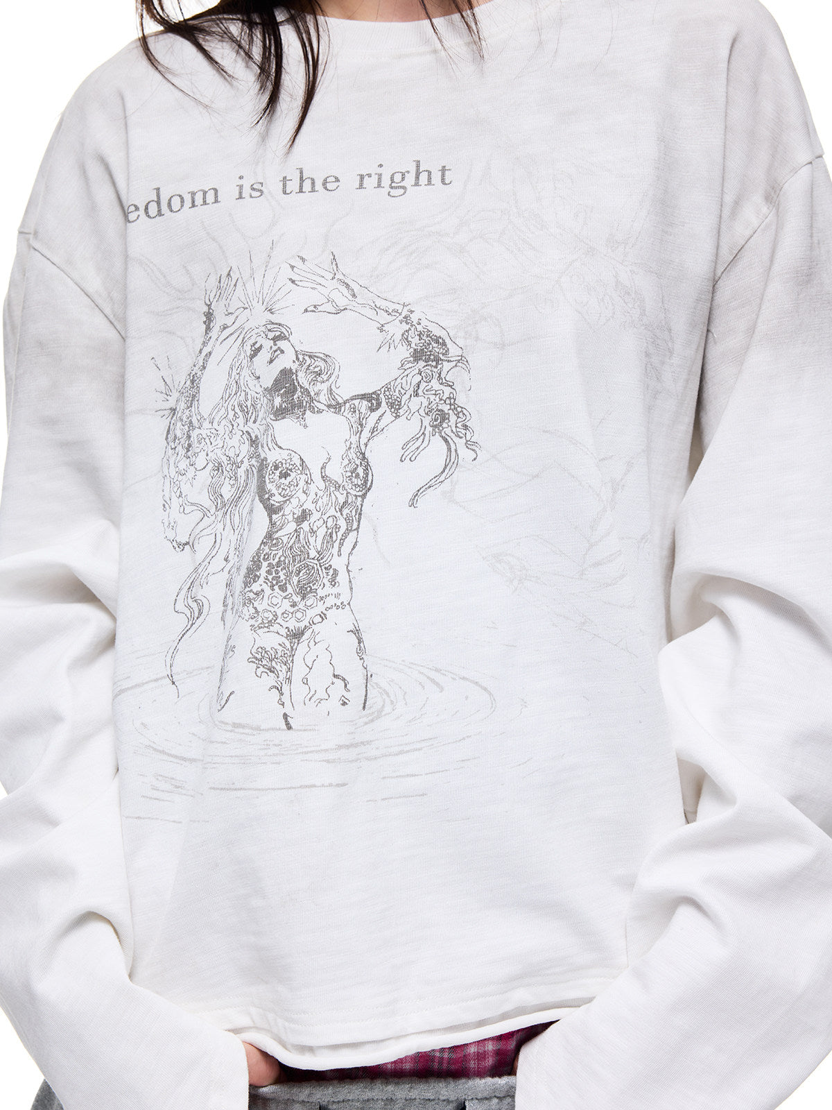 Washed Graphic Print Heavyweight Long Sleeve T-Shirt WN27354