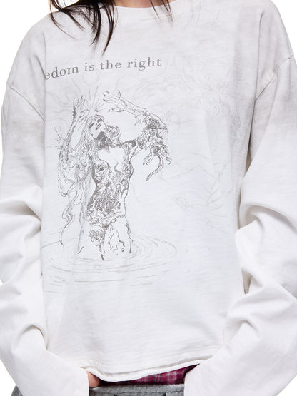 Washed Graphic Print Heavyweight Long Sleeve T-Shirt WN27354