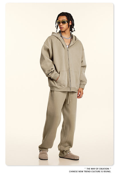 Fleece Lining Oversize Washed Zipper Hoodie WN9943