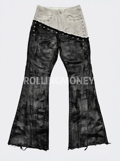 Low-Rise Two-Tone Coated Flare Denim Jeans WN27414