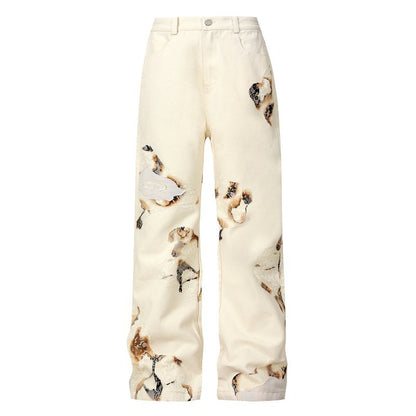 Burn Print Wide Leg Denim Jeans WN23210