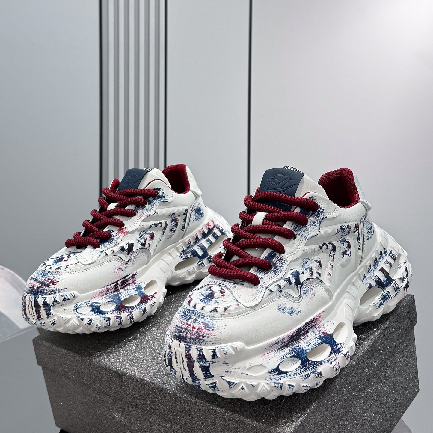 Paint Graffiti Print Chunky Sole Sneakers WN24607