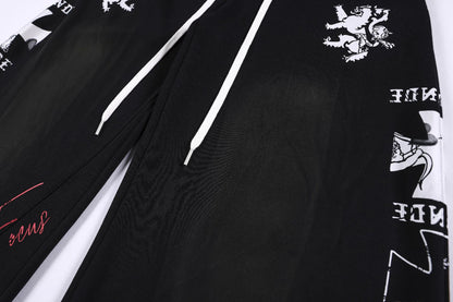 Graphic Print Panel Curved Wide Leg Sweatpants WN25931