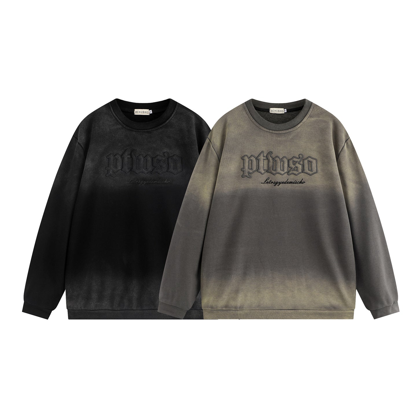 Washed Letter Patchwork Embroidery Oversize Sweatshirt WN11125