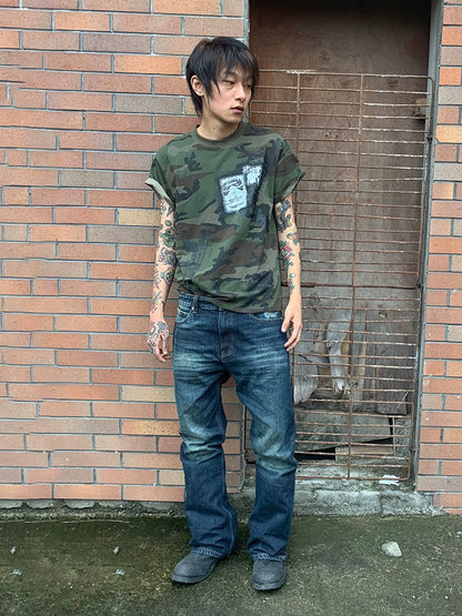 Cross Rhinestone Graphic Print Camouflage Short Sleeve T-Shirt WN17095