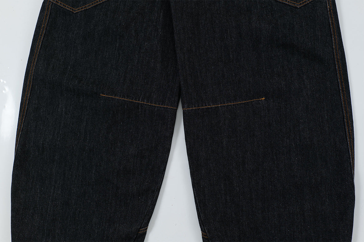 Patchwork Washed Straight-Leg Denim Jeans WN11327