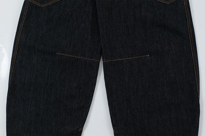 Patchwork Washed Straight-Leg Denim Jeans WN11327