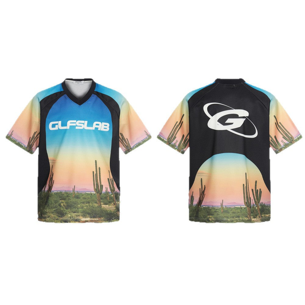 V-Neck Desert Landscape Print Short Sleeve T-Shirt WN26532