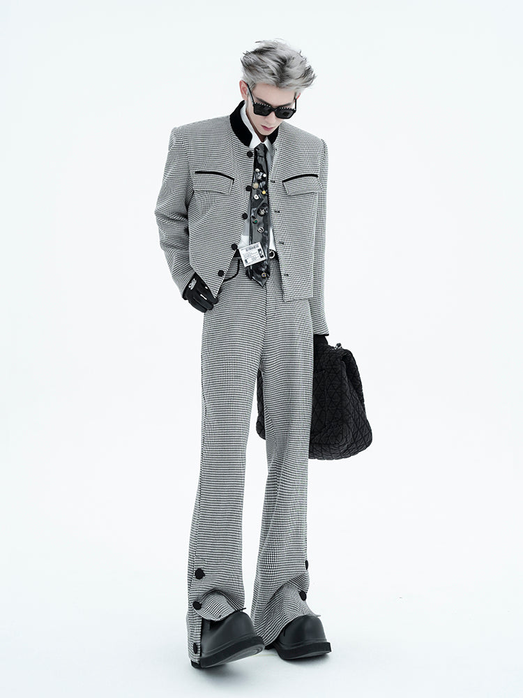 Houndstooth Shoulder-Pad Short Jacket WN15456