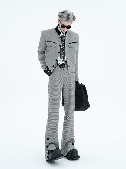 Houndstooth Shoulder-Pad Short Jacket WN15456