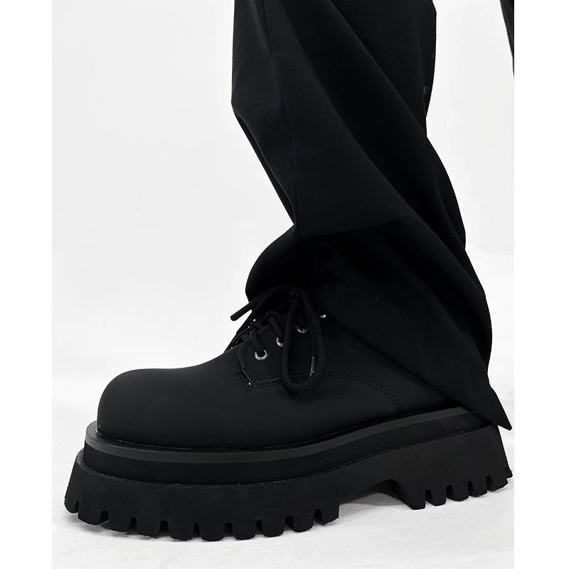 Round Toe Chunky Sole Leather Shoes WN19146