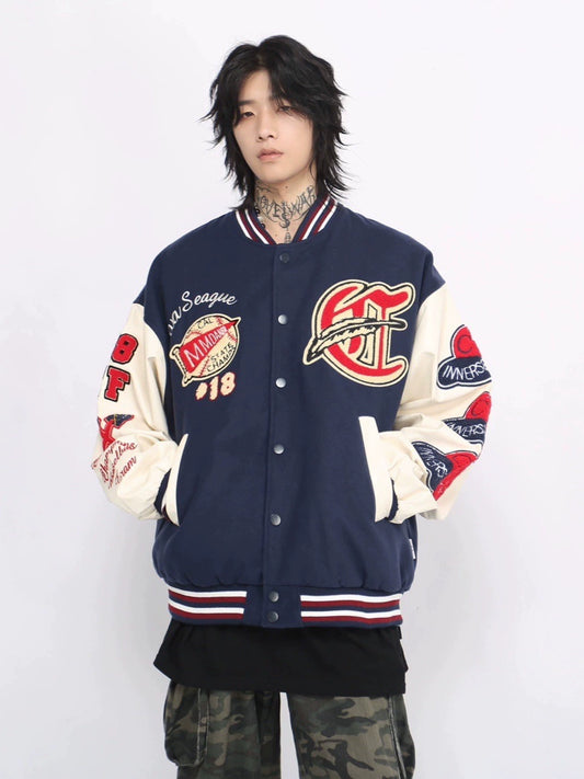 Embroidery PU Leather Baseball Jacket WN8370