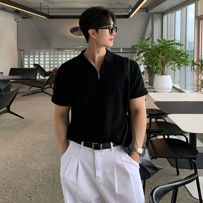 Solid Color Short Sleeve Knit Polo Shirt WN20308