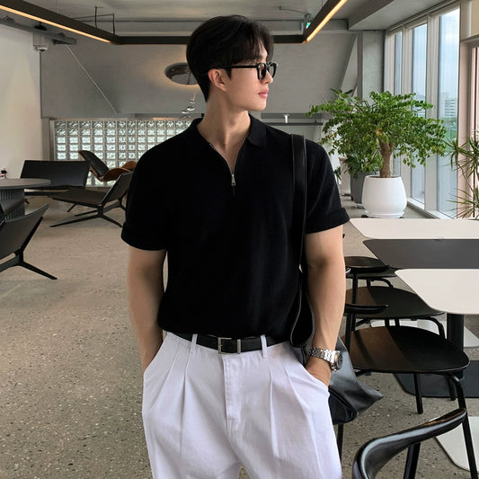 Solid Color Short Sleeve Knit Polo Shirt WN20308