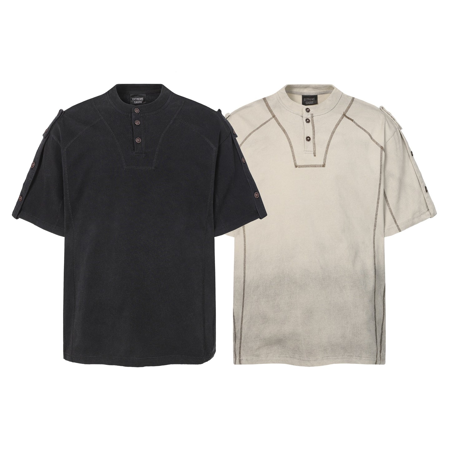 Semi-Open Collar Washed Short Sleeve T-Shirt WN25641