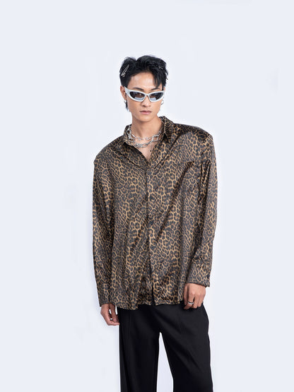 Leopard Print Shoulder Pad Long Sleeve Shirt WN9228