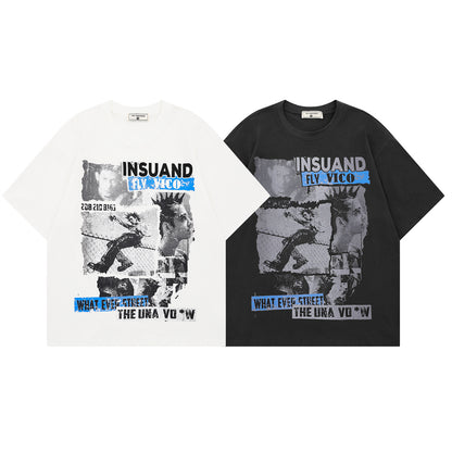 Portrait Graphic Letter Print Short Sleeve T-Shirt WN26822