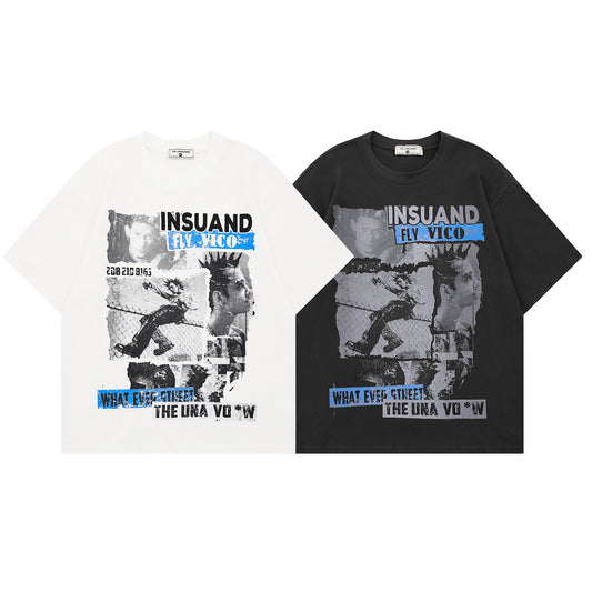 Portrait Graphic Letter Print Short Sleeve T-Shirt WN26822