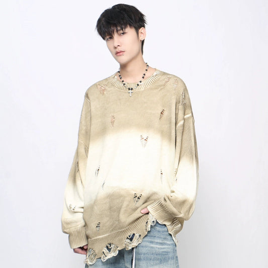 Gradient Tie-Dye Damage Hole Knit Sweater WN21049