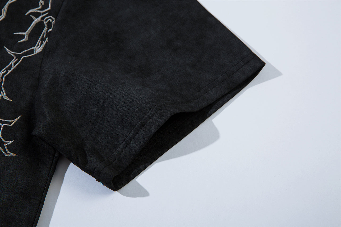 Embroidery Suede Design Oversize Short Sleeve T-Shirt WN15080