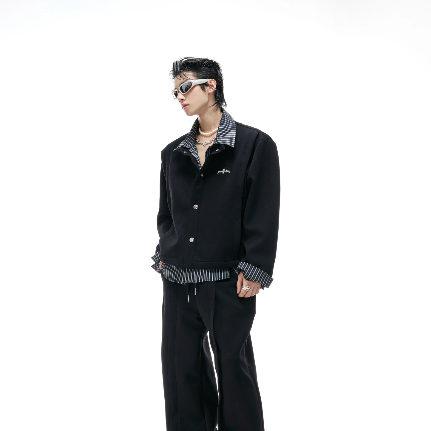 Stripe Fake Layered Jacket & Pants WN20533