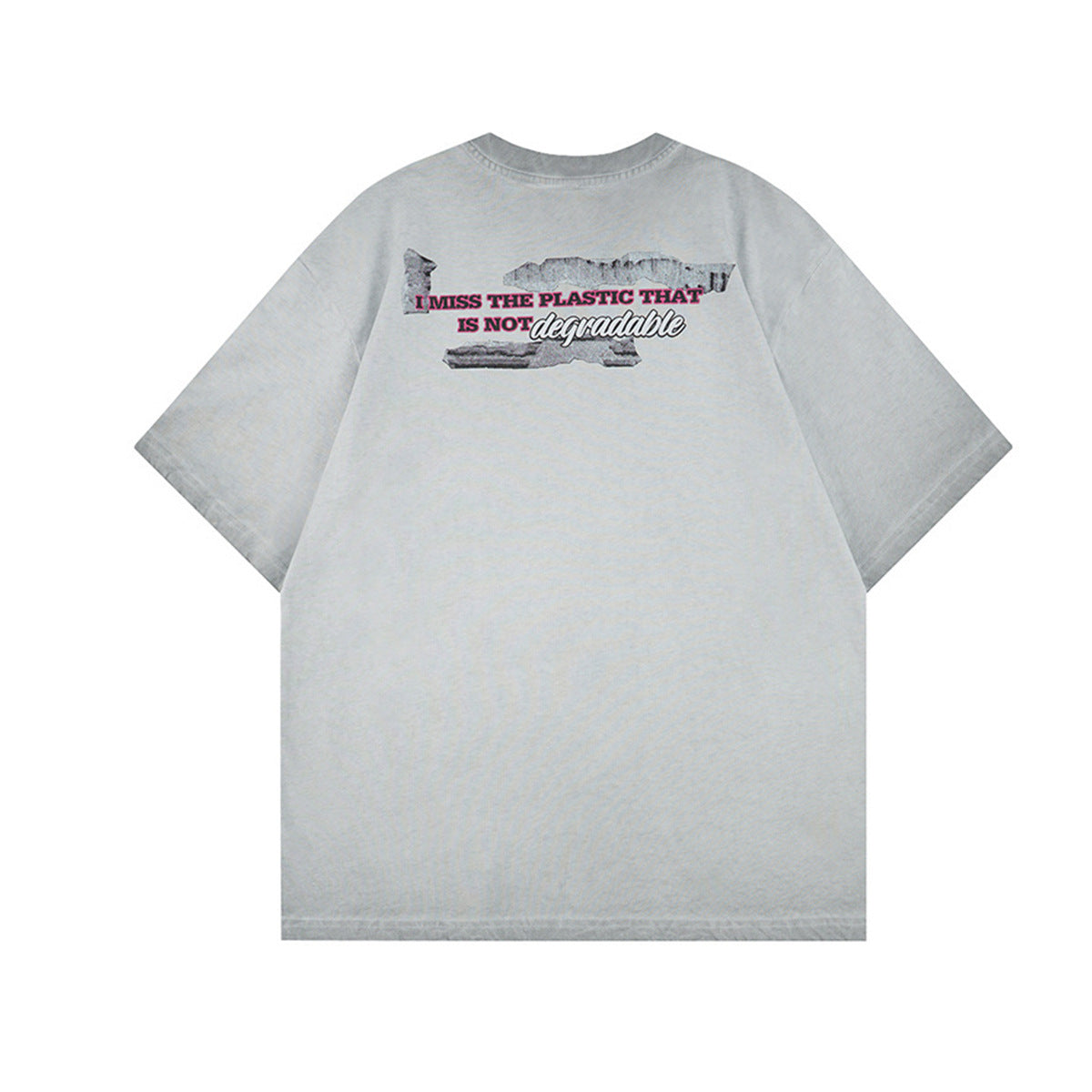 Washed Portrait Letter Print Short Sleeve T-Shirt WN25764