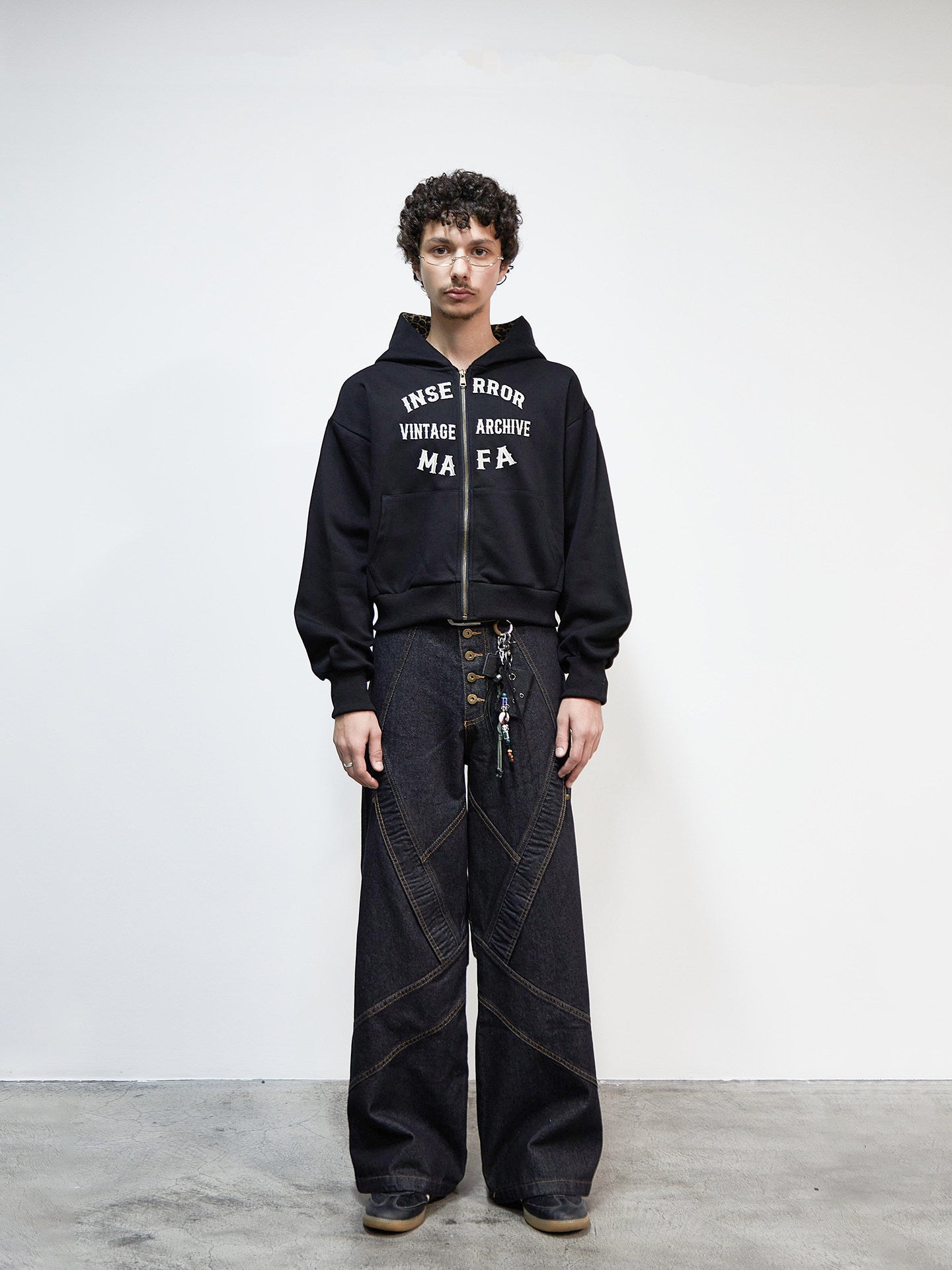 Embroidery Leopard Print Letter Print Short Zipper Hoodie WN22923