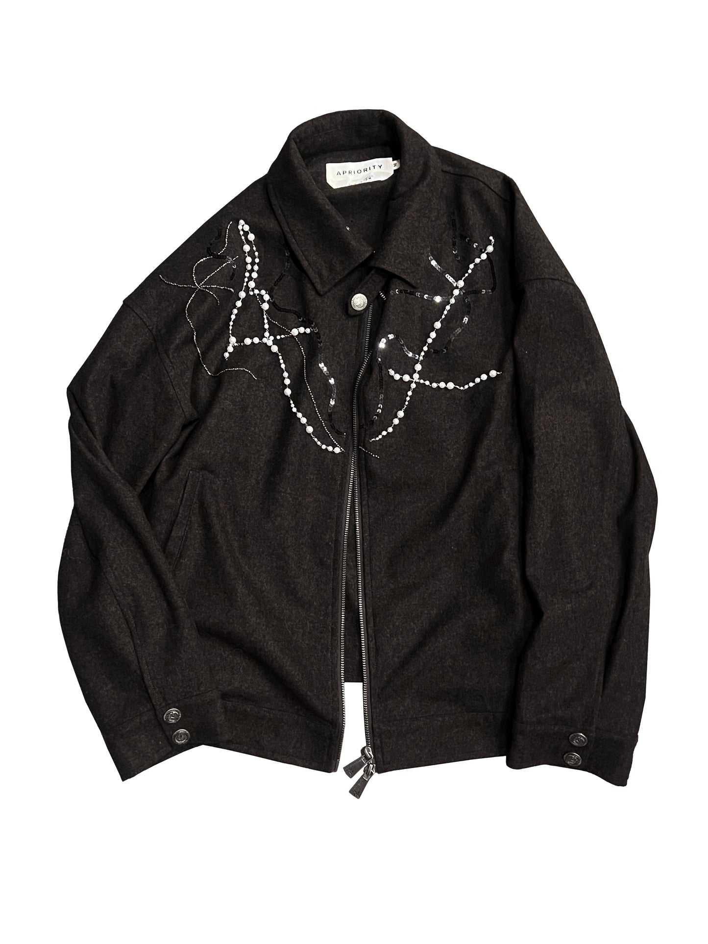 Handcrafted Pearl Chain Harrington Jacket WN18875