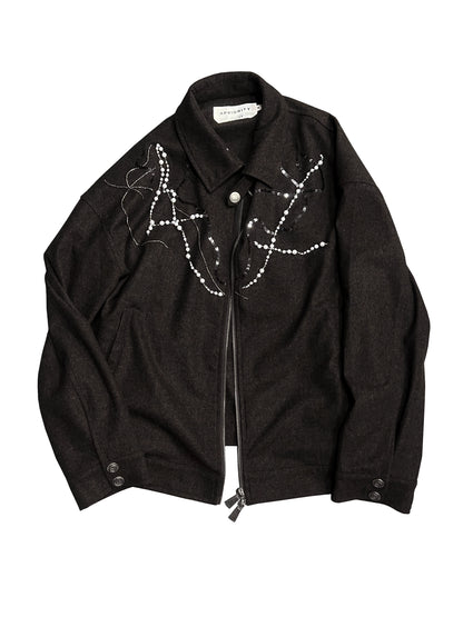 Handcrafted Pearl Chain Harrington Jacket WN18875