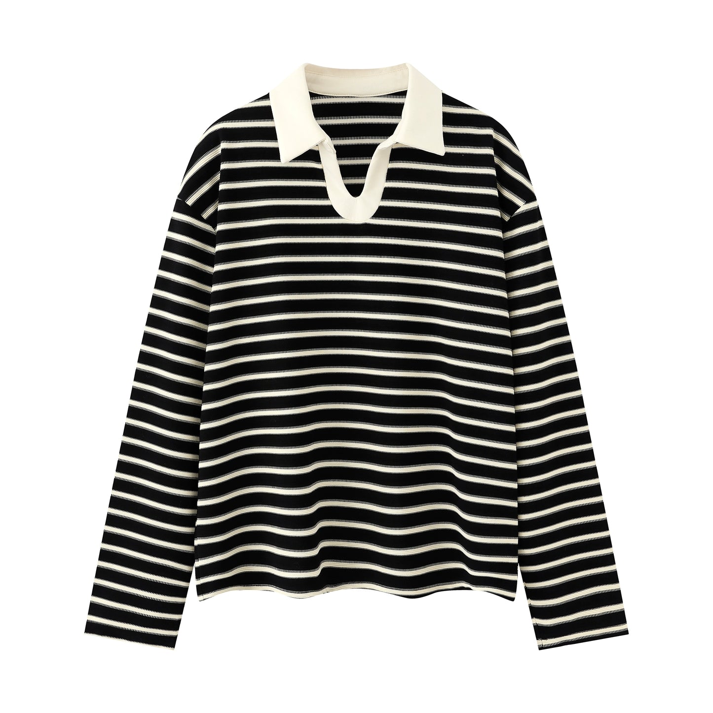 Stripe Polo-Collar Knit Long Sleeve Polo Shirt WN21448