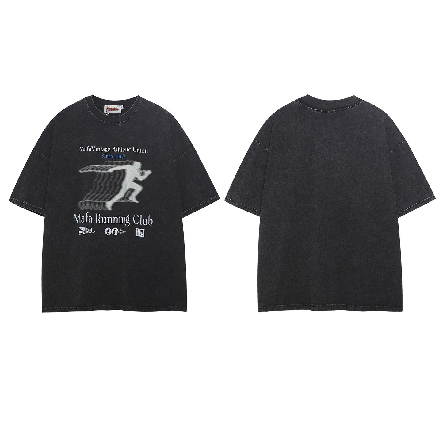 Washed Overlapping Figure Letter Print Short Sleeve T-Shirt WN26915