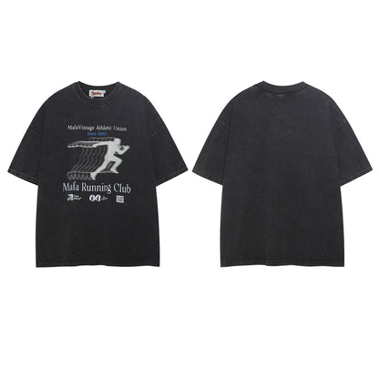 Washed Overlapping Figure Letter Print Short Sleeve T-Shirt WN26915