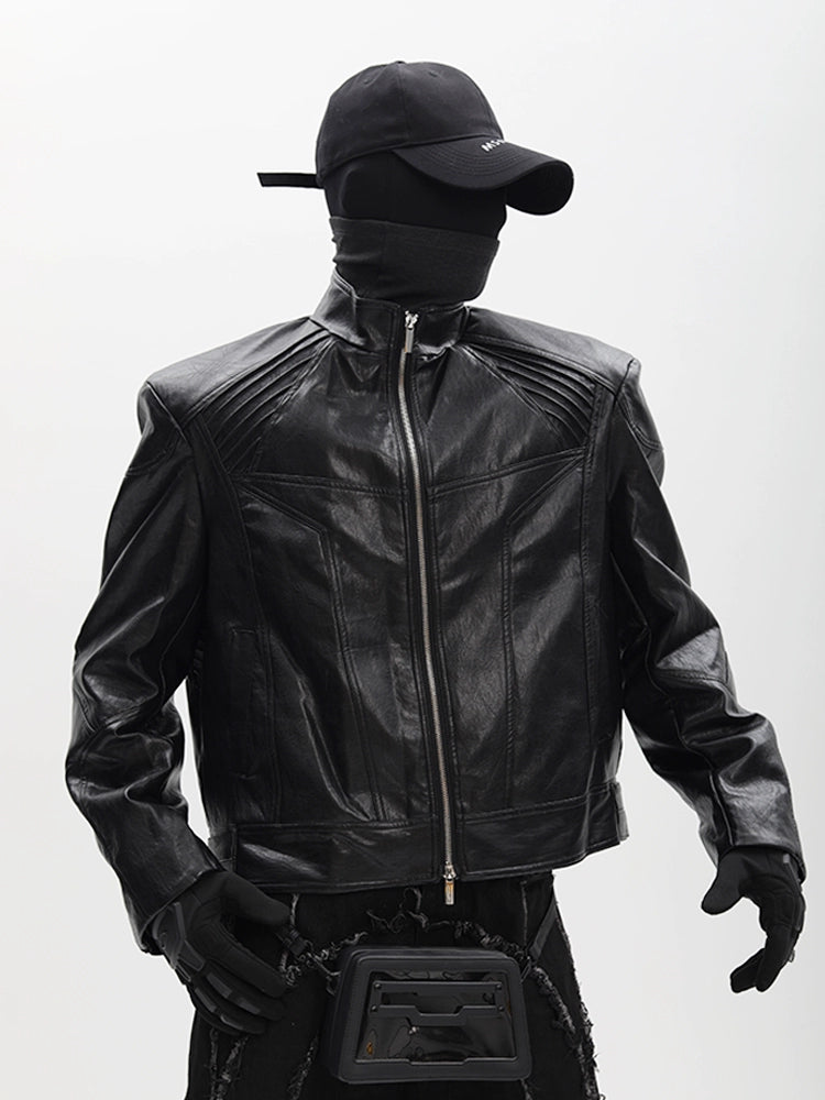 Spine Pleats PU Leather Jacket WN18628