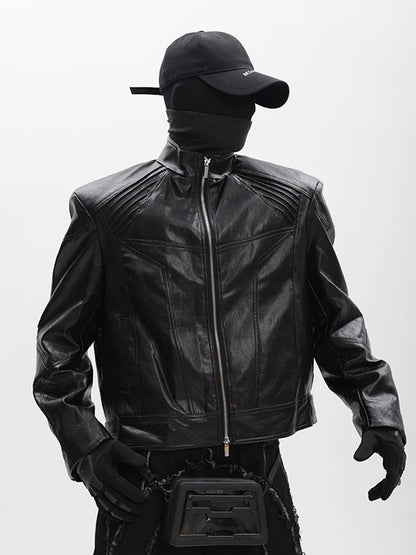 Spine Pleats PU Leather Jacket WN18628