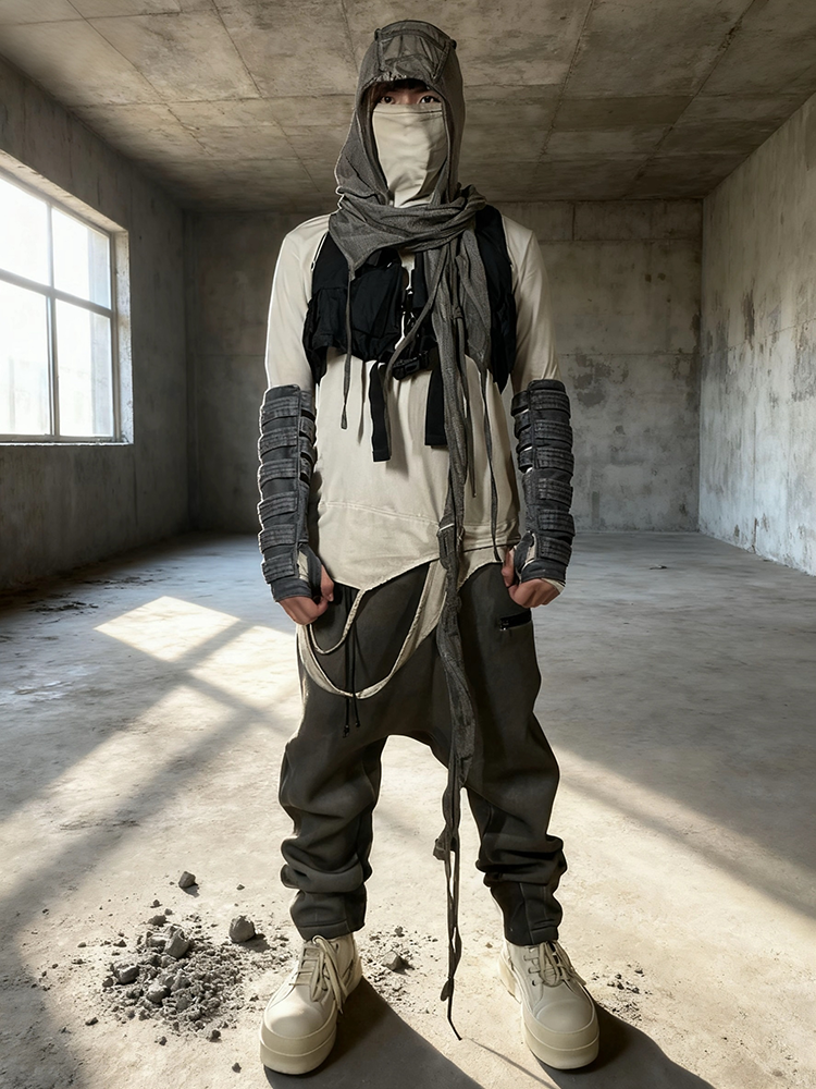 Asymmetric High-Neck Deconstructed Long Sleeve T-Shirt WN22000