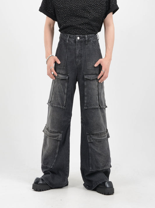 Wide-Leg Straight Cargo Denim Jeans WN7143