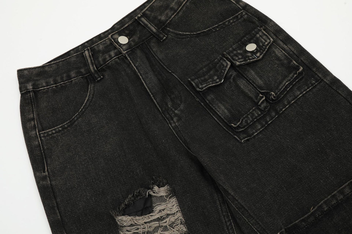 Damage Wide Leg Denim Jeans WN11006