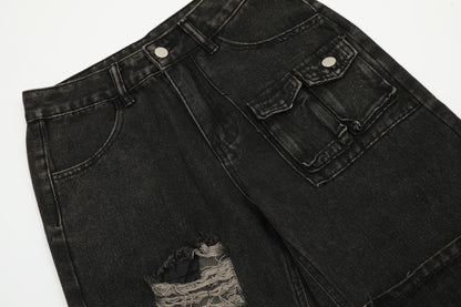 Damage Wide Leg Denim Jeans WN11006