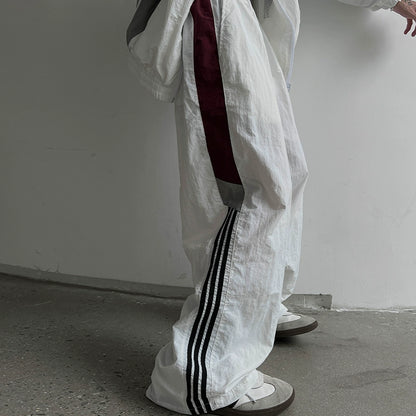 Stripe High-Neck Nylon Jacket & Drawstring Nylon Pants Setup WN10782