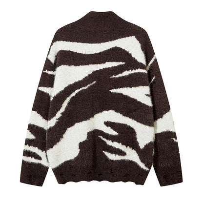 Zebra Print Oversize Zipper Knit Cardigan WN11176