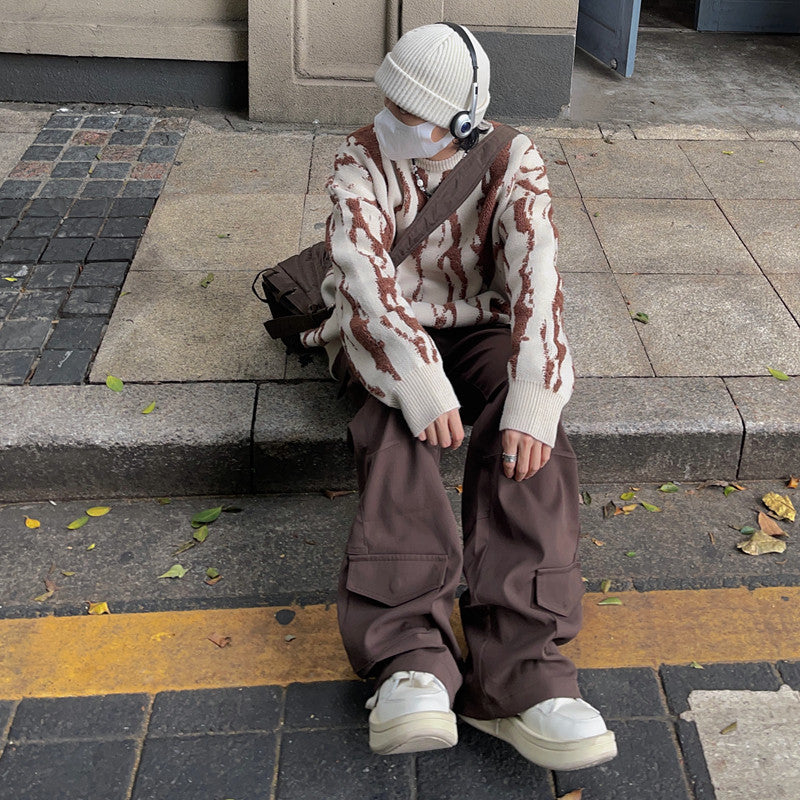 Abstract Pattern Oversize Knit Sweater WN24399