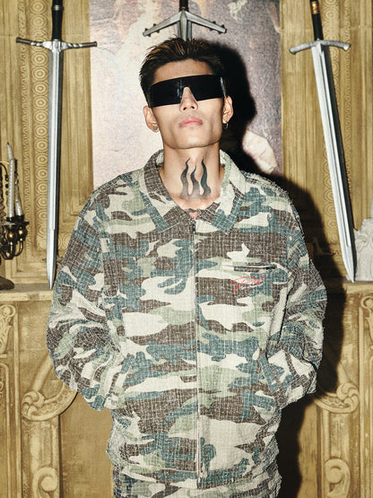 Camouflage Print Zipper Long Sleeve Shirt WN15830