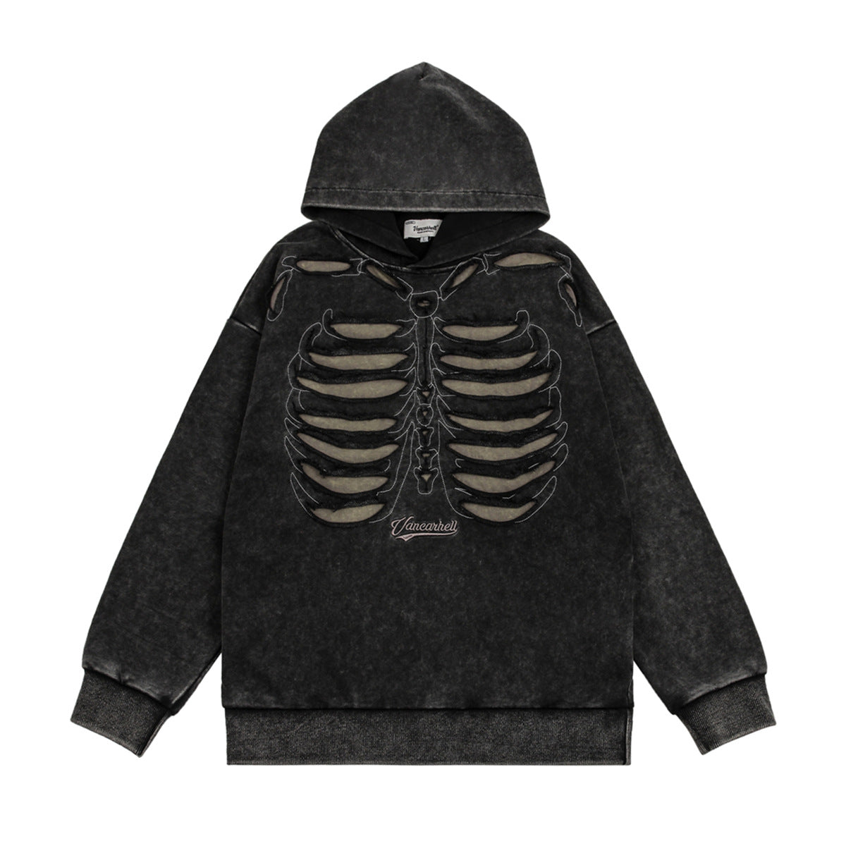 Patchwork Damage Skeleton Oversize Pullover Hoodie WN11187