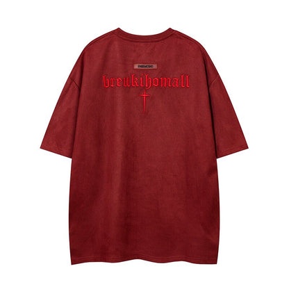 Suede Cross Embroidery Short Sleeve T-Shirt WN24457