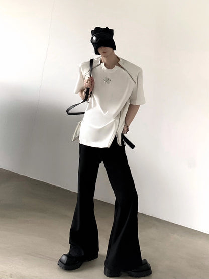 Zipper Design Shoulder-pad Short Sleeve T-Shirt WN20351