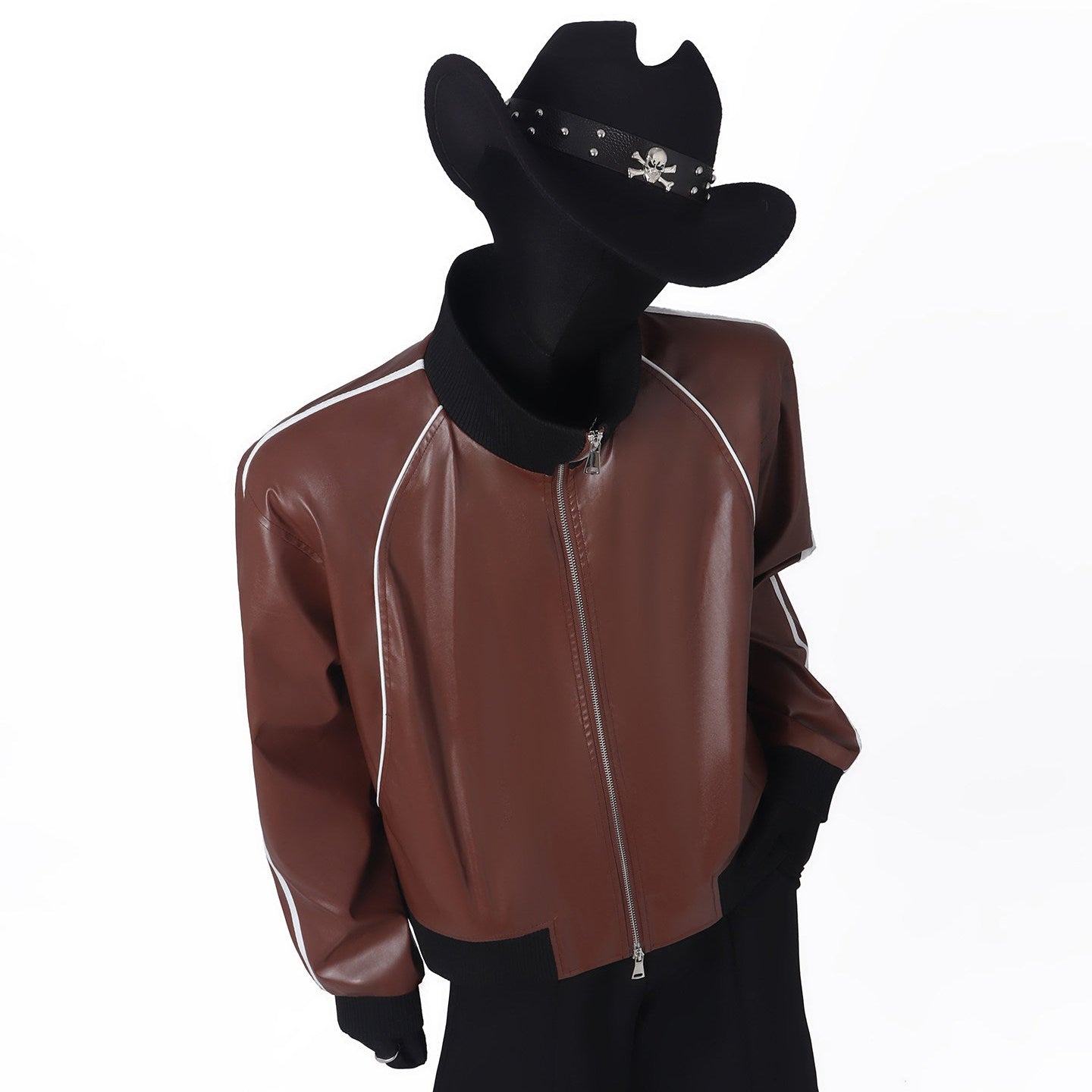 Contrast Line PU Leather Short Jacket WN23676